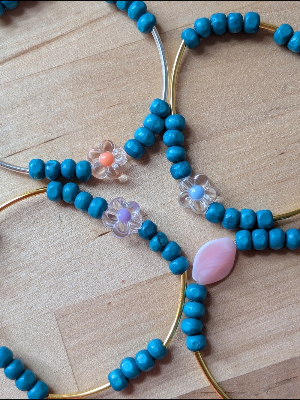 Blue Bead Stretch Bracelet with Pink Accent - Picture 3 of 3